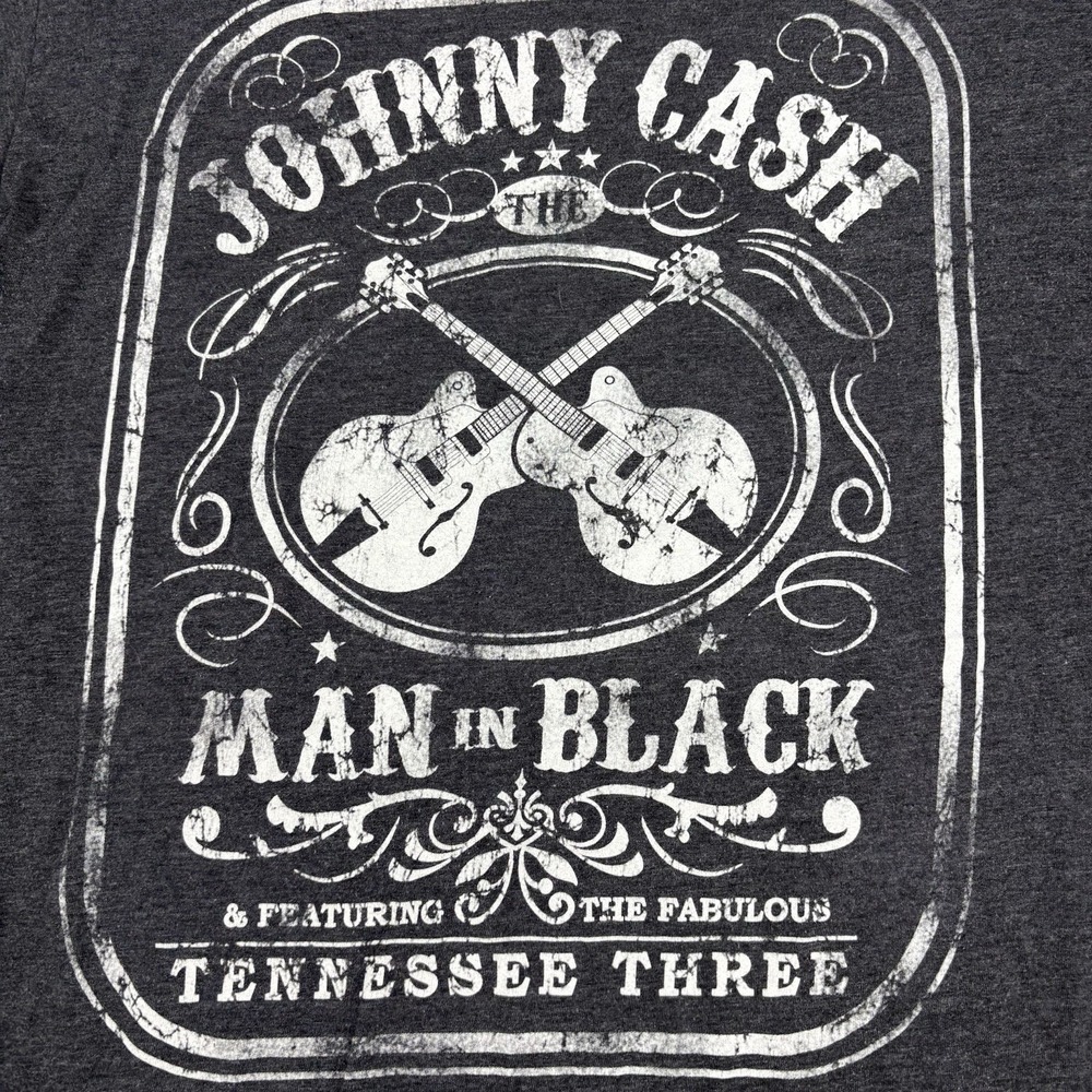 Johnny Cash Man In Black Shirt Mens XL Gray Graphic Tennessee Three Music Band T